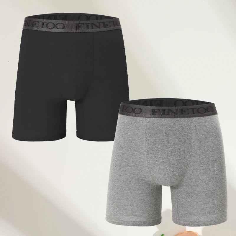 FINETOO 2pcs Cotton Long Boxers For Man Big Size Sports Fitness Pants Men Workout Tights Running Bottoming Shorts Panties S-XXL