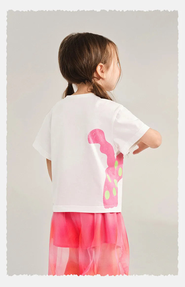 Amila Baby T-shirt 2026 Summer New Comfortable Cartoon Pattern Round Neck Casual Breathable Clothing