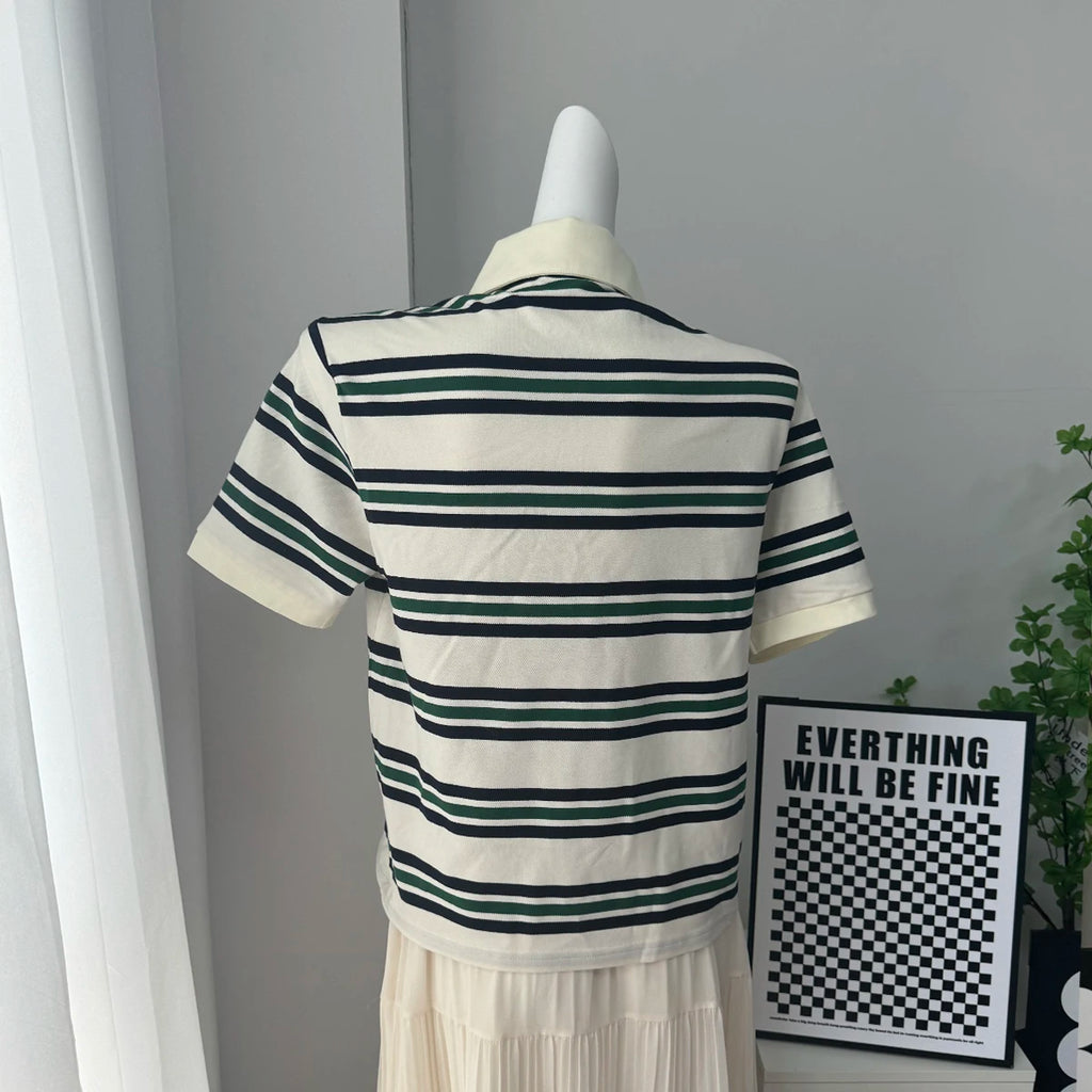 Hirsionsan Polo Neck T Shirt Women Soft Chic Tees 95% Cotton Jumper Clothes Loose Casual Pullover 2025 Summer New Crop Tops