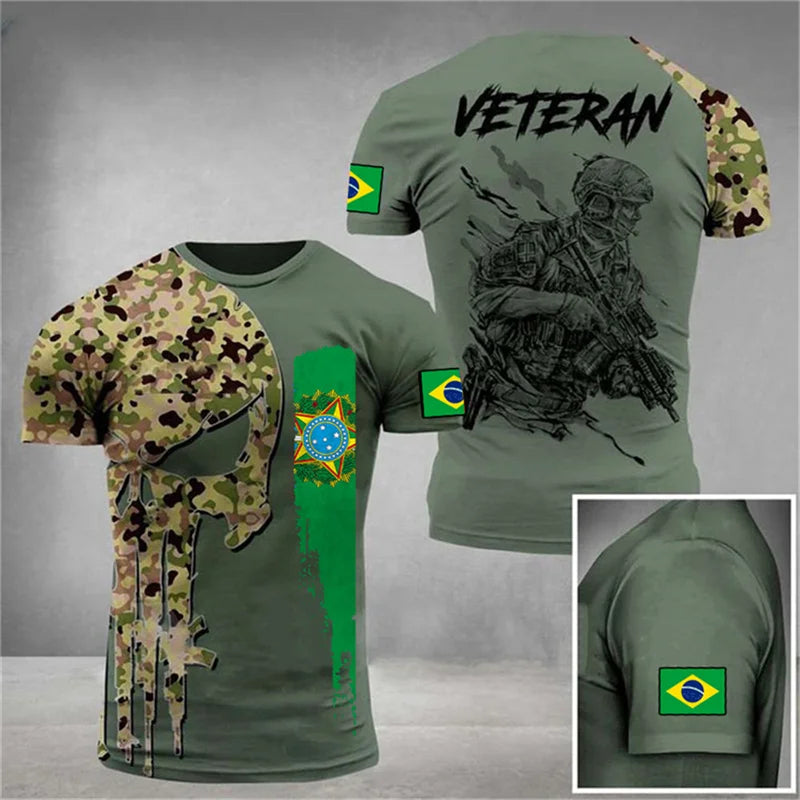 Brazil Flag Men's T-Shirt 3D Print Brazilian T Shirt Summer Oversized Jersey Camo Short Sleeve Sports Tactical Tee Tops Clothes