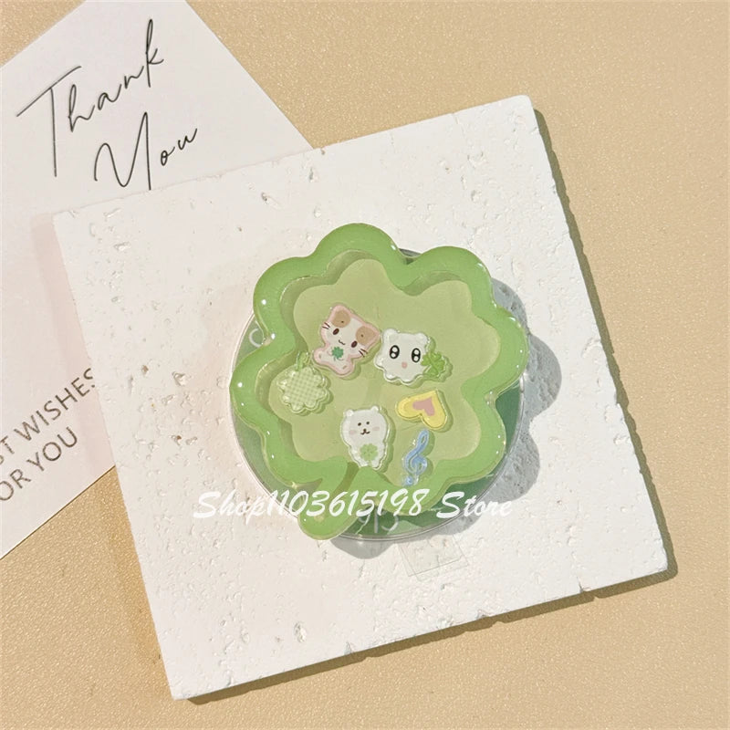 Korea Cute Quicksand Lucky Clover Magnetic Holder Grip Tok Griptok Phone Holder Phone Stand Support For iPhone Magsafe Smart Tok