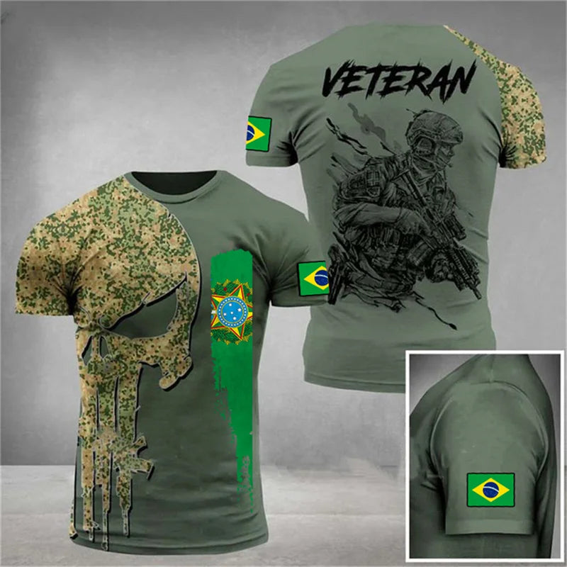 Brazil Flag Men's T-Shirt 3D Print Brazilian T Shirt Summer Oversized Jersey Camo Veterans Short Sleeve Sports Tactical Tee Tops