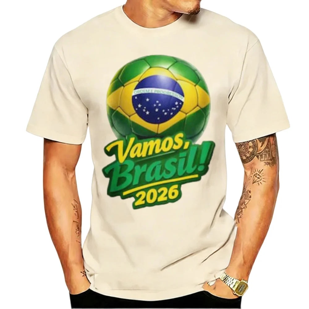Go Brazil 2026 T-shirt with Brazilian Flag Graphic Football Gift for National Team Fans for Men Casual Soft Cotton T-Shirts