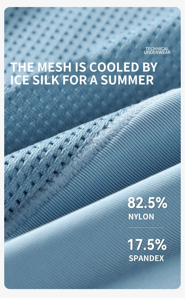 MiiOW 3Pcs Summer Ice Silk Men Boxer Underwear Seamless Mesh Breathable Men's Panties Cotton Crotch Man Underpants Man Boxers