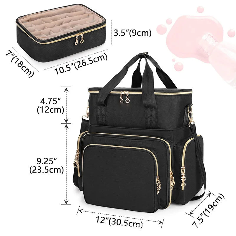 Nail Artist Bag Portable Nail Polish Storage Bag Manicure Kit Case With 2 Removable Cases Storage Bag Essential Oil Storage Box