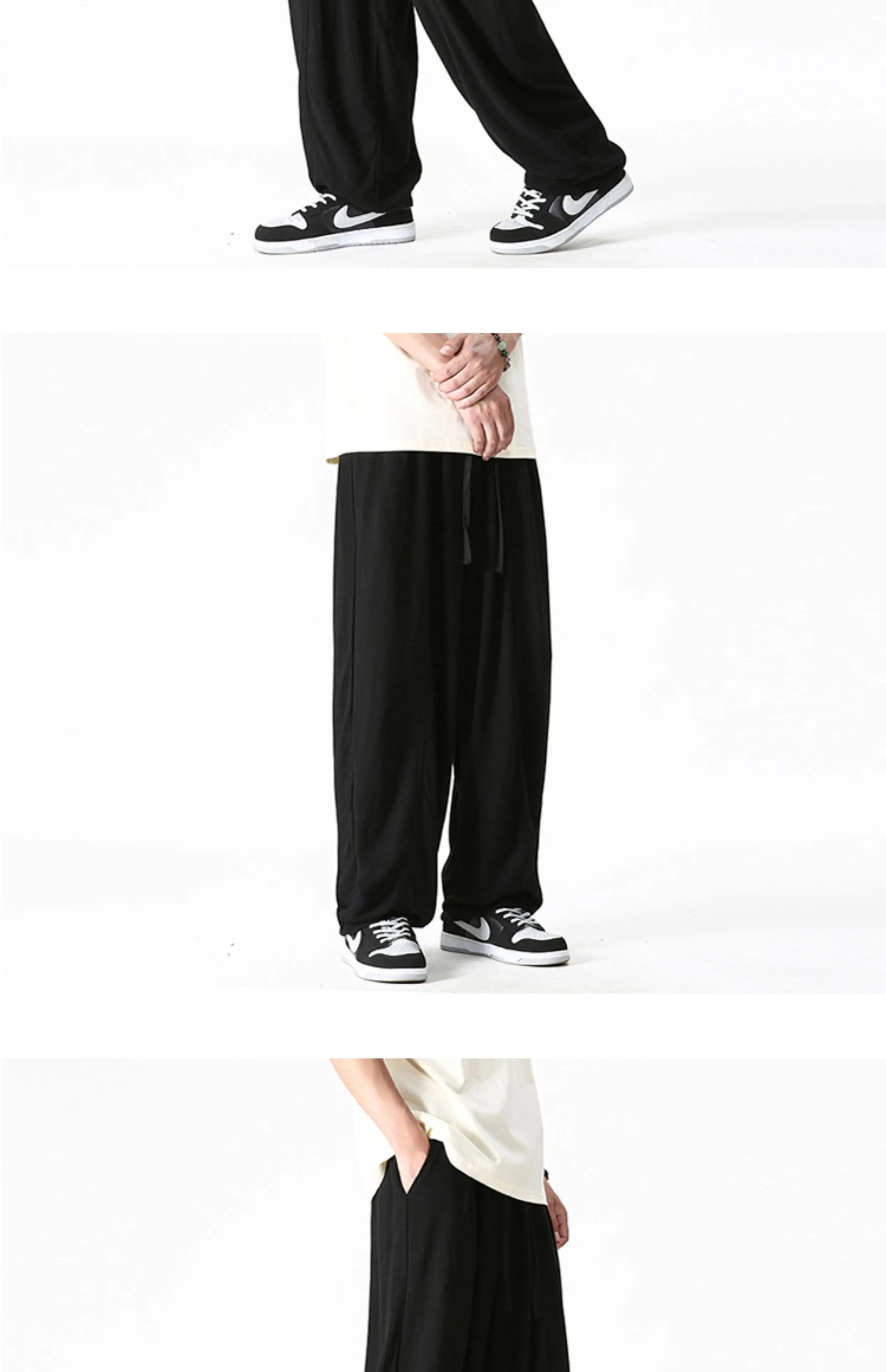 Summer Wide Leg Pants Men's Cotton Linen Harun Loose Pants Men Casual Elastic Waist Circumference Lantern Trousers Plus Size 5XL