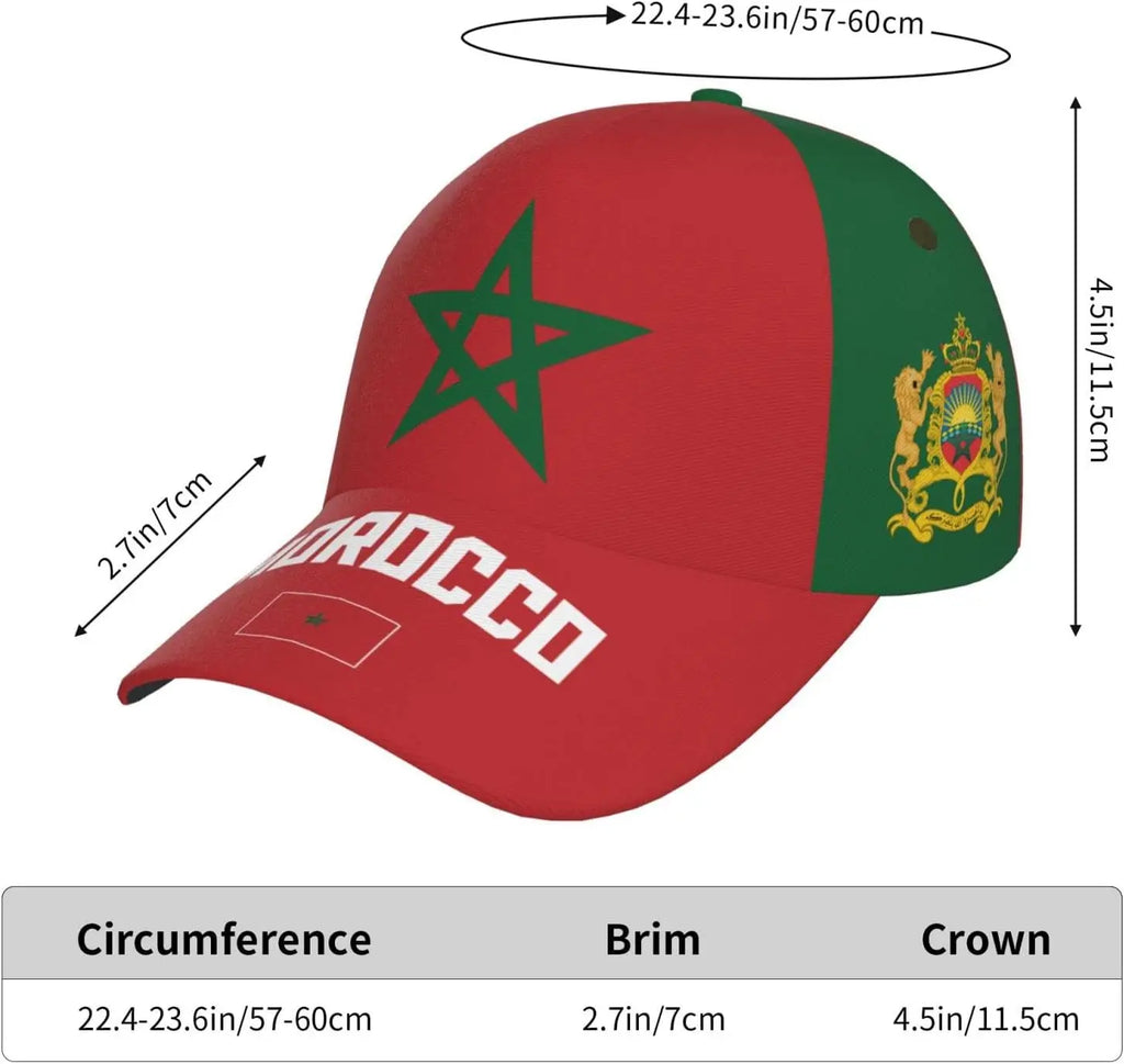 Morocco Flag Cool Moroccan Baseball Cap 3D Full Print Adult Unisex Adjustable Hat Soccer Patriotic Caps