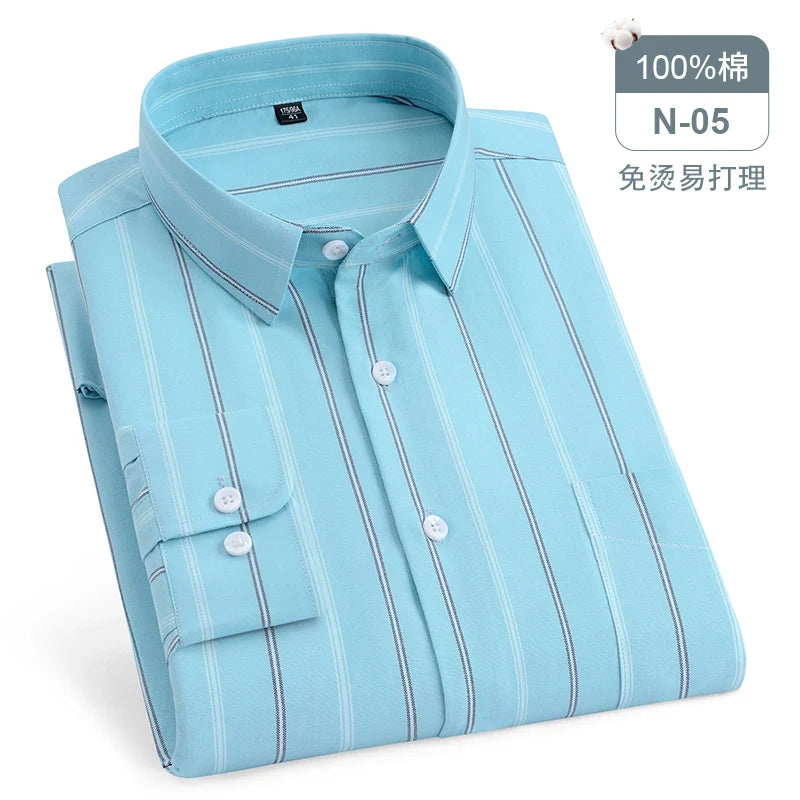 Oversize Long Sleeve Casual Shirts For Man 11XL For 150KGS 100% Cotton Oxford Plaid Business Blouse Daily Top Clothing New Style