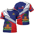 Haiti National Emblem Pattern T-Shirt For Men Haitian Flag 3D Printed Tees Casual Loose T Shirts Round Neck Tops Short Sleeves