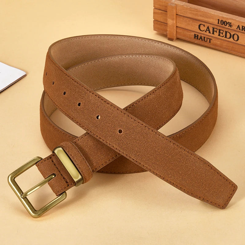 Men's Suede Belt Retro Trend Alloy Buckle Men's Belt Large Size Genuine High End Belt, Gift for Boyfriend and Dad