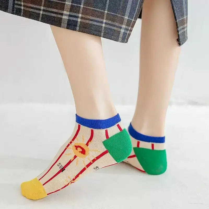 10 Pairs Of Casual Trend Ankle Socks For Men And Women, Comfortable, Breathable And Cute Cartoon Summer Couple Boat Socks