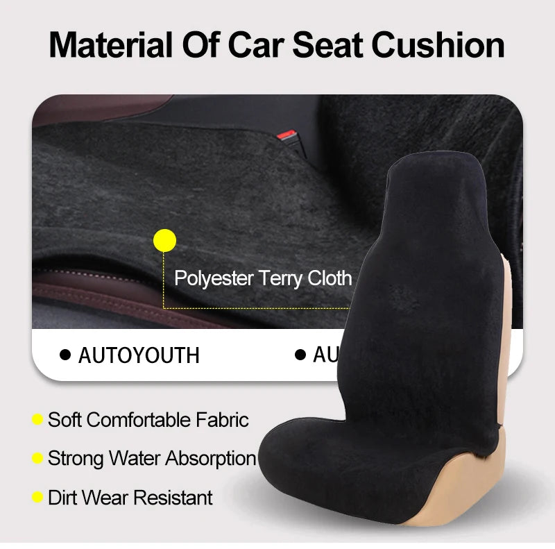 AUTOYOUTH Towel Car Seat Cover for Athletes Fitness Gym Running Beach Swimming Outdoor Water Sports Machine Washable - Black