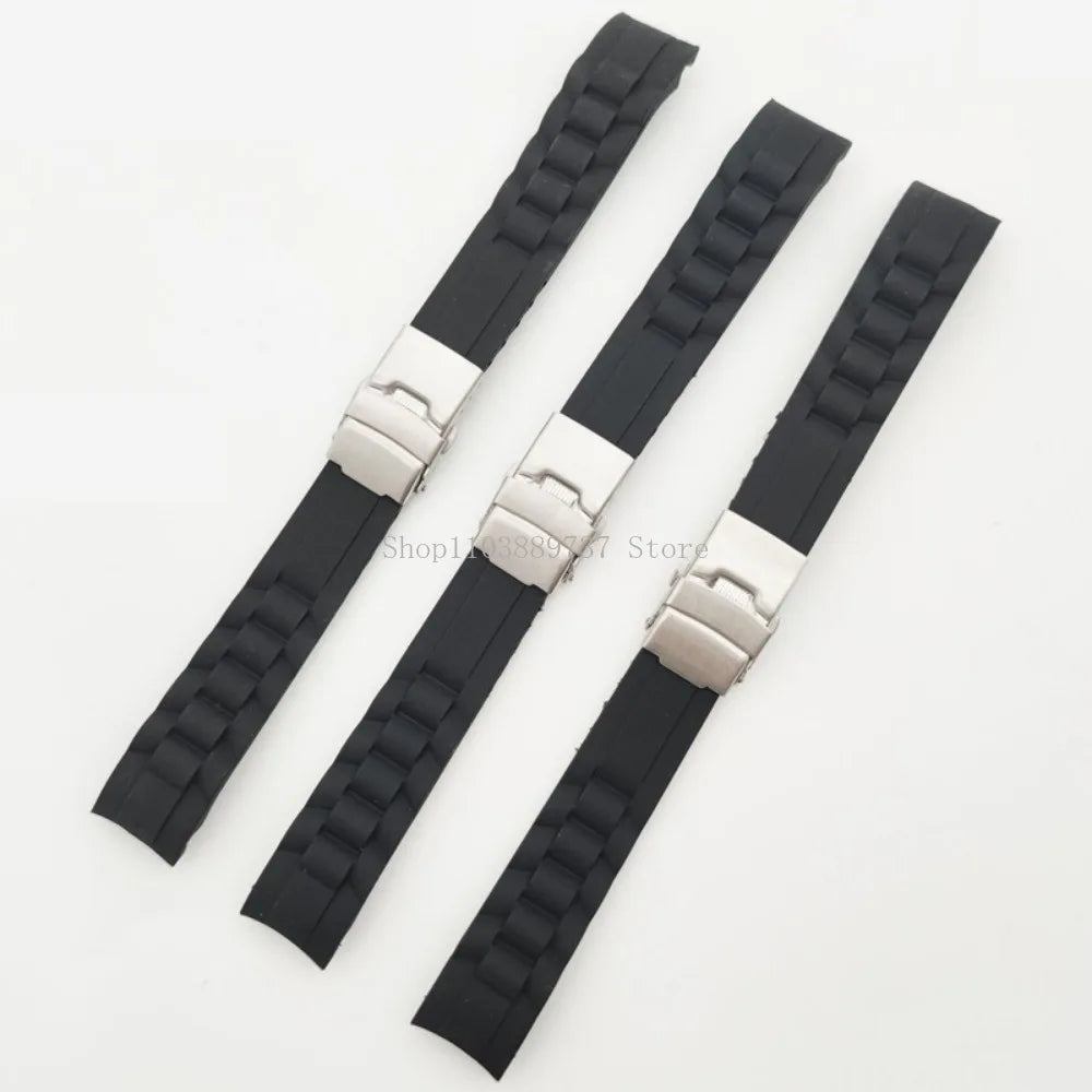 Silicone WatchBand 16mm 18mm 20mm 22mm 24mm 26mm Curved End Strap Folding Buckle Sport Bracelets Men Women Replacement Wristband