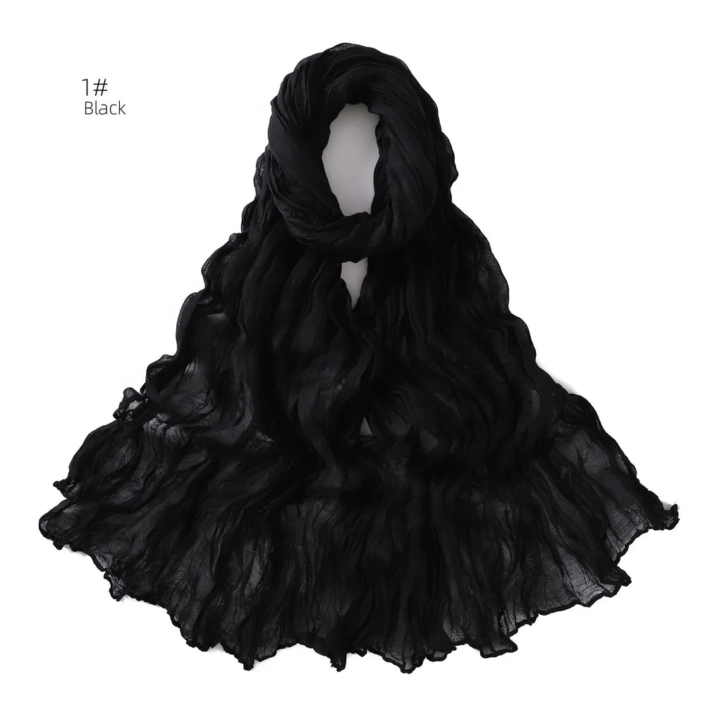 Crumpled Scarf For Women Girls Students Spring New Solid Color Cotton Voile Thin Scarves Soft Knitting Shawl Female Wrap Shawls