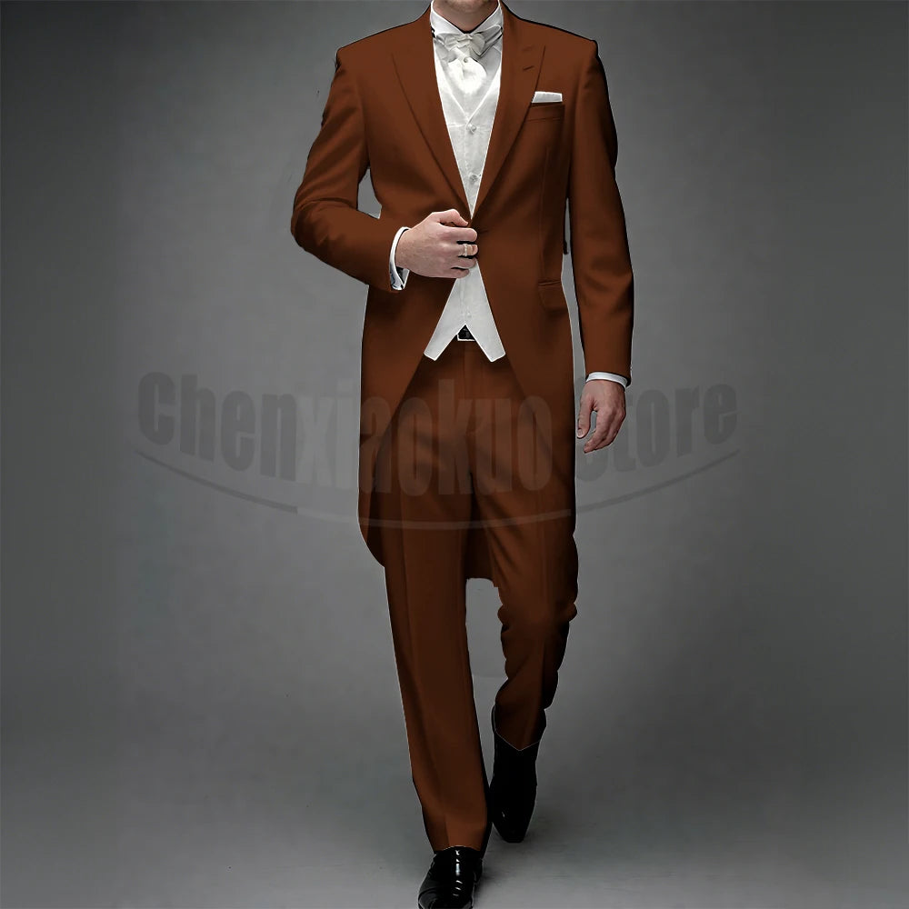 3 Piece Man Tailcoat for Formal Wedding Groomsmen Tuxedos 2025 Classic Peak Lapel One Button Solid Male Suit (Jacket+Pants+Vest)