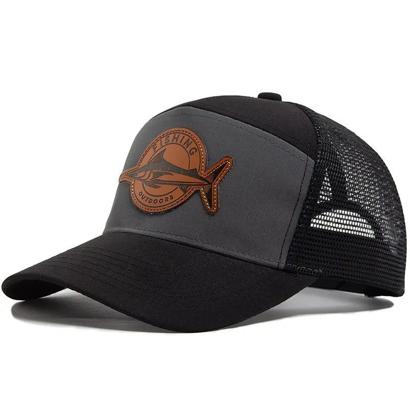 Summer Hot Sale Unisex Seven-Panel Style Trucker Hat Adjustable Baseball Cap Shark Pattern Patch Fishing Hat Mesh  Sports Dad Ha