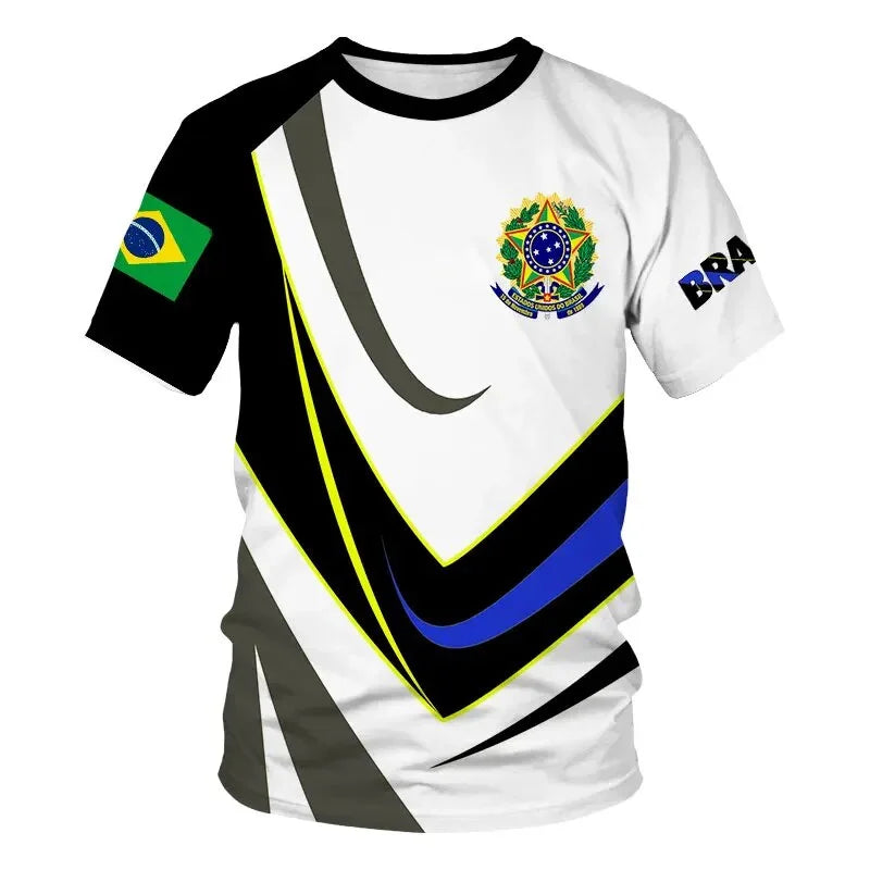 Brazil Flag Graphic T Shirt for Men Clothing 3D Print Brasil Football T-Shirt Gym Fitness Streetwear Tops Soccer Club Tee Shirts