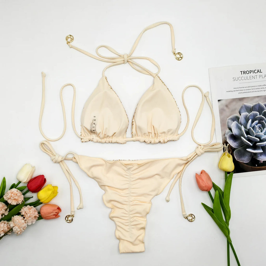 Circyy Sequins Bikini Set  Women Neck-mounted Lace Up Fashion Bathing Suit Two-piece Holiday Sexy Split Swimsuit Summer 2026 New