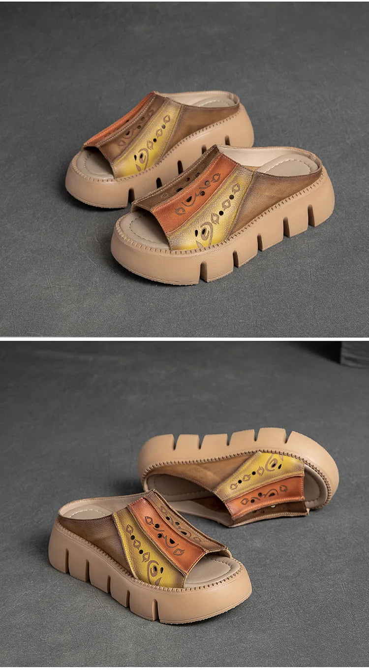 GKTINOO Genuine Leather Summer Shoes Women Slippers Wedges Outside Slides Leisure 2026 New Handmade Concise Ladies Slippers