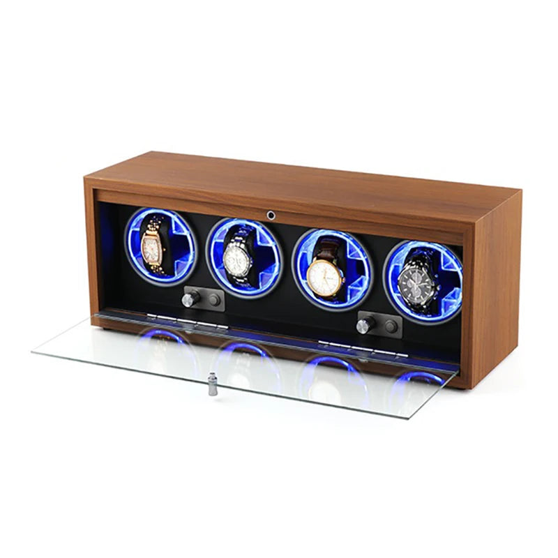 Household Vertical Watch Winding Four-position Organizer Box Mechanical Watches Automatic Rotating Winders Device with LED Light