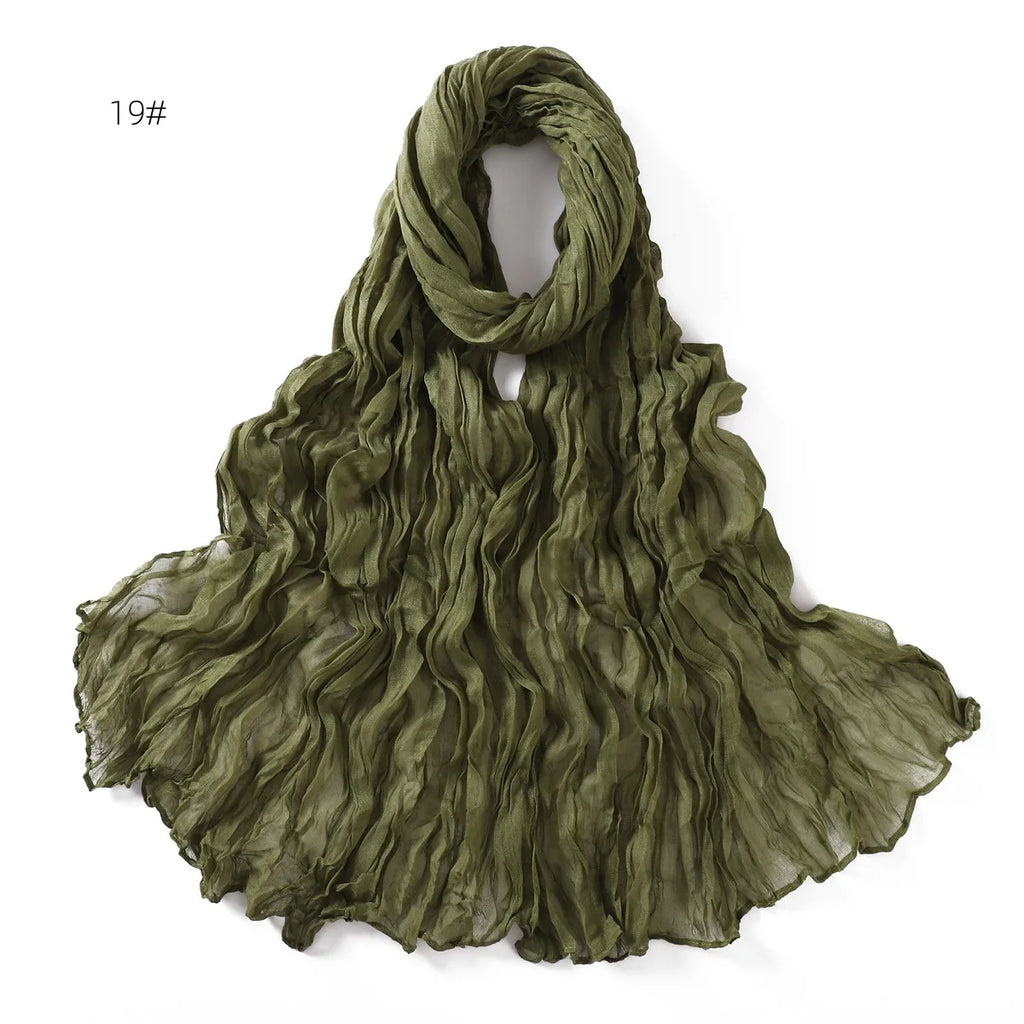 Crumpled Scarf For Women Girls Students Spring New Solid Color Cotton Voile Thin Scarves Soft Knitting Shawl Female Wrap Shawls