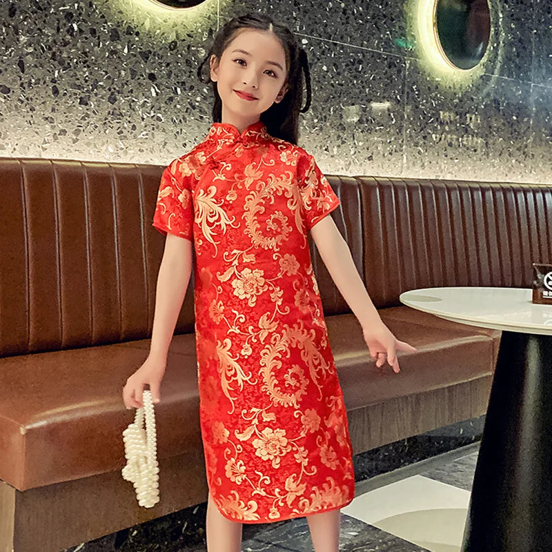 Summer Modern Cheongsam Children Girls Dresses Baby Fashion Kids Clothes Chinese Style Girl Dress Vestidos Casual Qipao Costumes