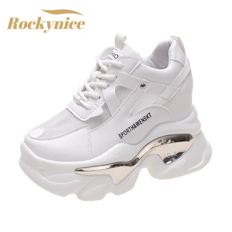 2025 Women Chunky Sneakers Platform Ulzzang Sports Shoes Summer Thick Bottom Breathable Mesh Casual Shoes 11CM High Heels Woman
