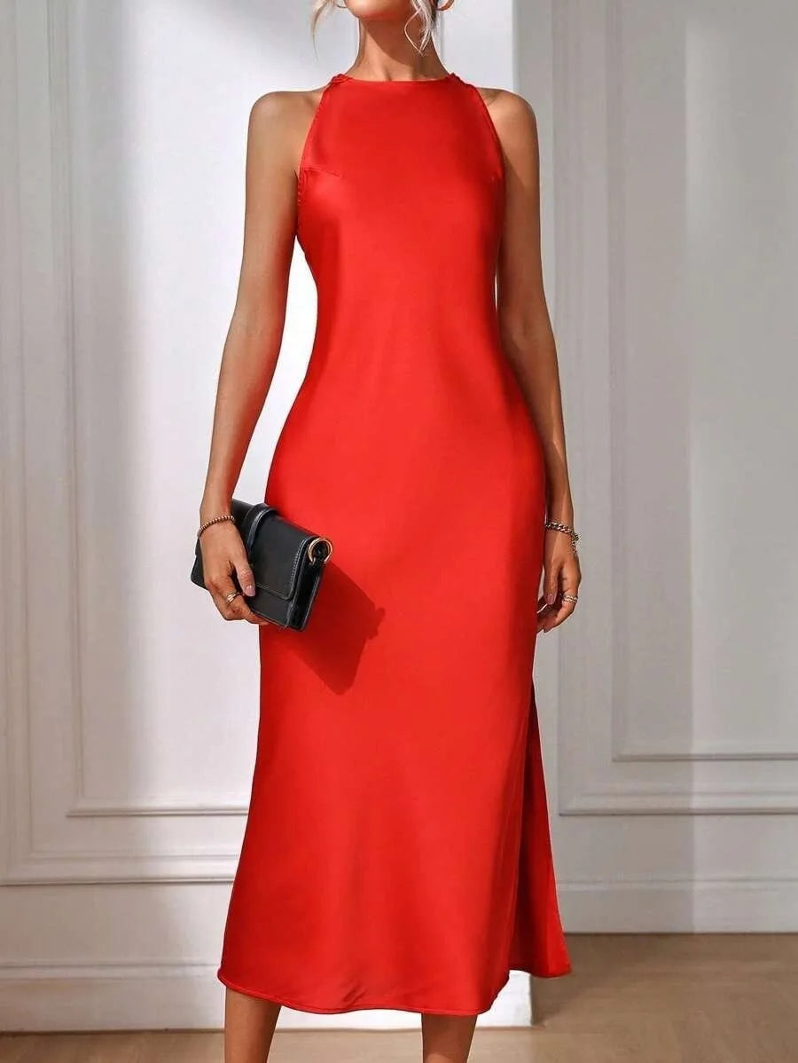 2025 Dress Women Female Clothing Fashion Elegant Evening Party Dresses Satin Dress for Women Spring and Summer Sleeveless Slit