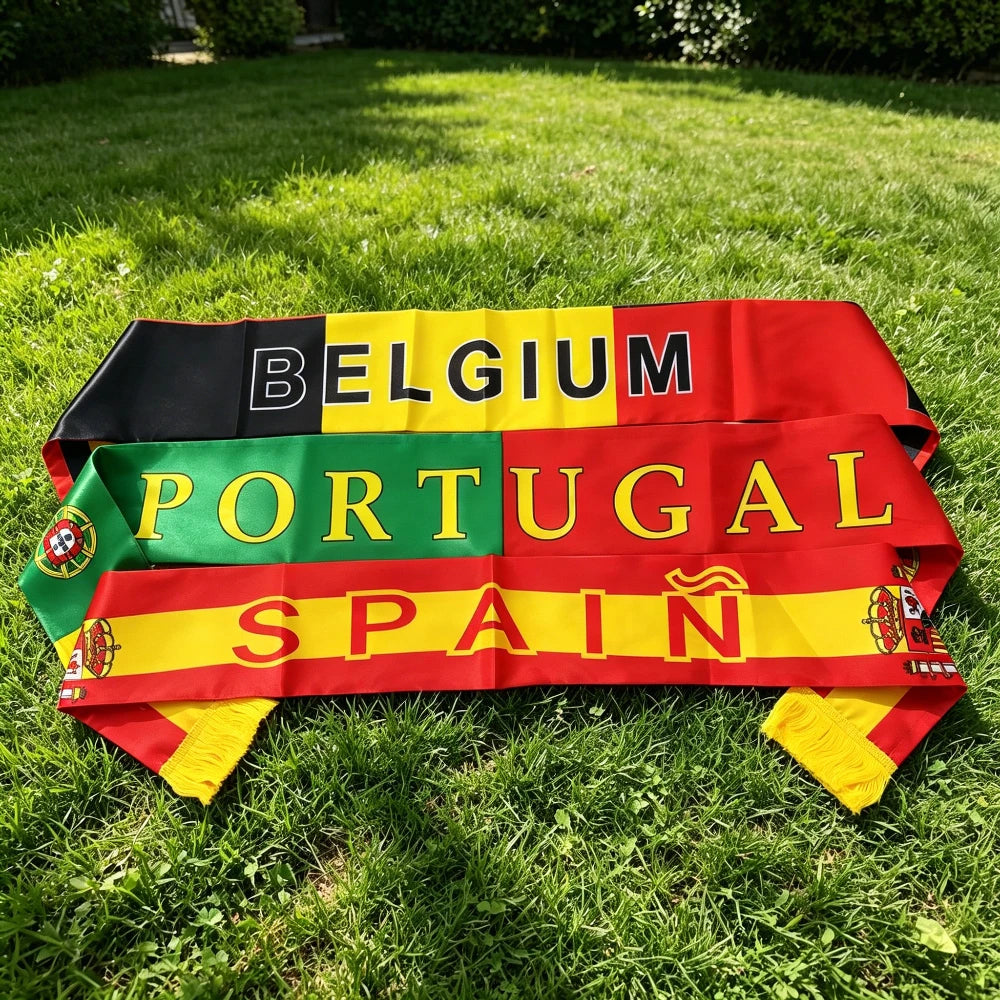 1PC Nation Team Scarf (Spain, Portugal, Belgium), Global Sports Themed Tassel Scarf for Soccer Stadium Games & Watch Party Decor