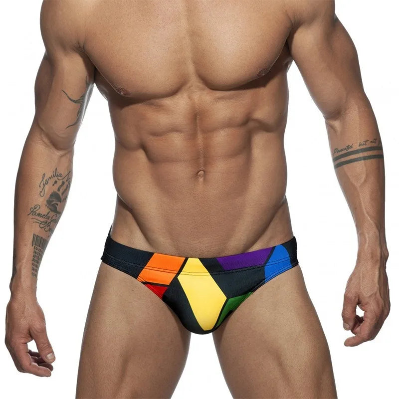 Men's Low Waist Printed Triangle Swimsuit Tight Tether Swimsuit Men's Cup Anti-Embarrassment Shorts BS417