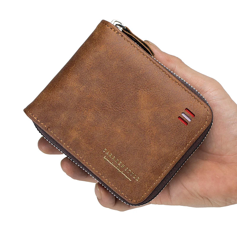 Men's Vintage Short Wallet - Trifold Zipper Coin Purse, Casual Buckle Waist Chain Money Bag, Zero Wallet for Students & Dad Gift