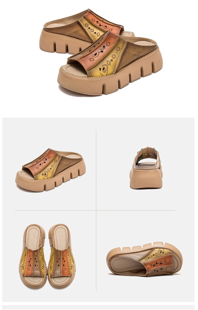 GKTINOO Genuine Leather Summer Shoes Women Slippers Wedges Outside Slides Leisure 2026 New Handmade Concise Ladies Slippers
