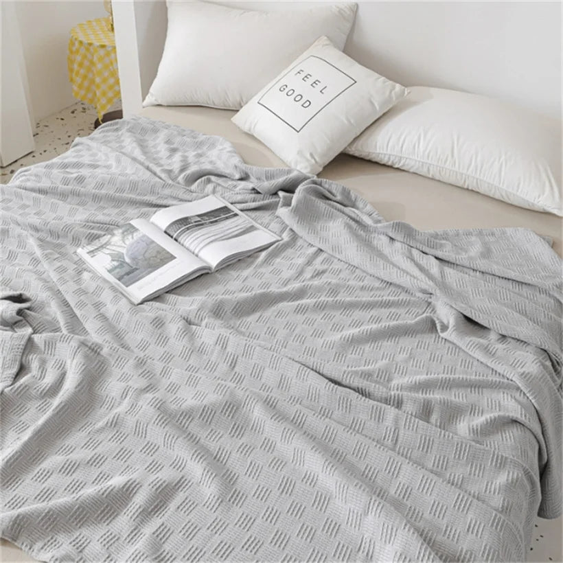 Soft Cozy 100% Cotton Throw Blanket Wide 100cm/150cm/180cm/200cm Plain Knitted Sofa Bed Cover Bedspreads Home Decor Thin Blanket