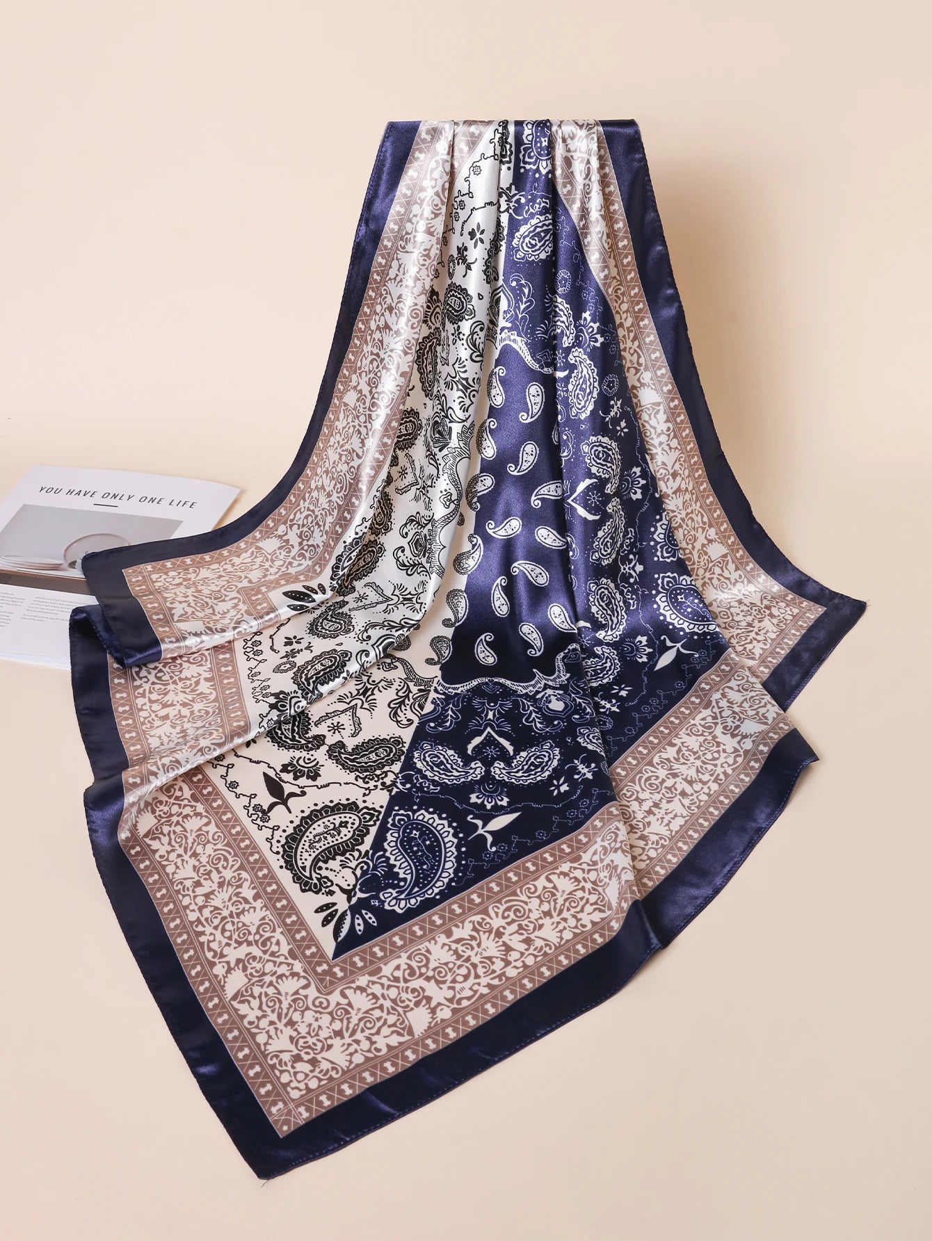 90*90cm Hair Scarf Women Fashion Designer Beautiful Flowers Foulard Soft Satin Shawl Kerchief Square Silk Scarfs Neck Headscarf