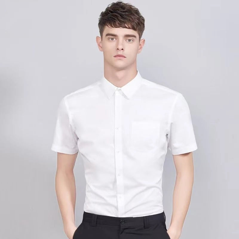 Business Dress Shirt Men Short Sleeve Autumn Spring Fashion Solid Casual Formal White Work Office Simple Basic Man Clothes 7XL