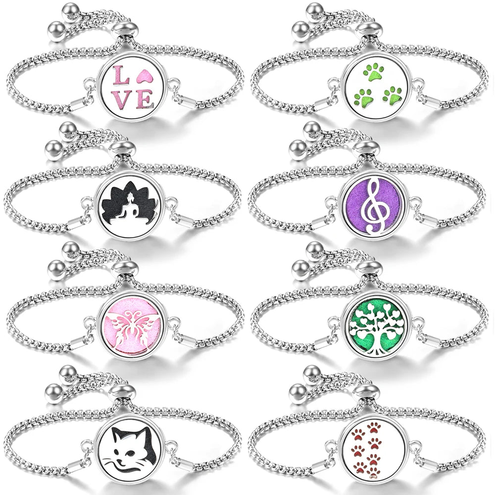Trendy 20mm Butterfly Insert Pad Aromatherapy Bracelet Stainless Steel Women Essential Oil Diffuser Bangle Support Custom Logo
