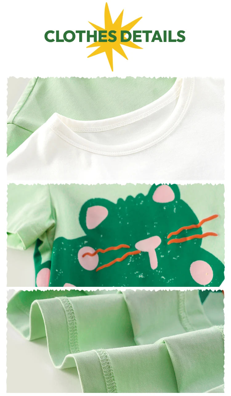 Amila Baby T-shirt 2026 Summer New Comfortable Cartoon Pattern Round Neck Casual Breathable Clothing