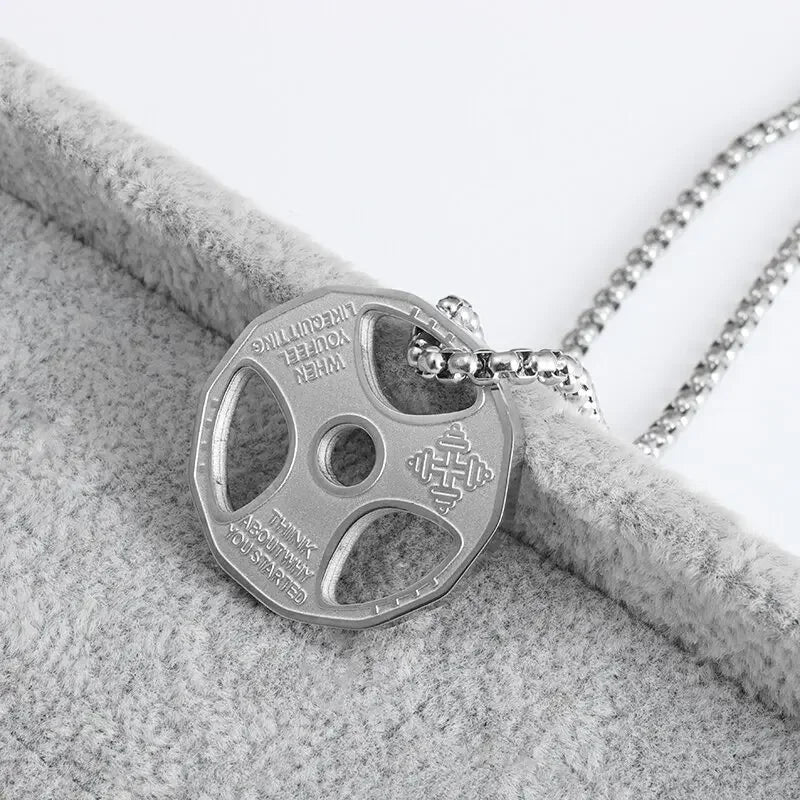 Domineering fitness handheld dumbbell barbell necklace pendant men's gym bodybuilding sports and leisure accessories