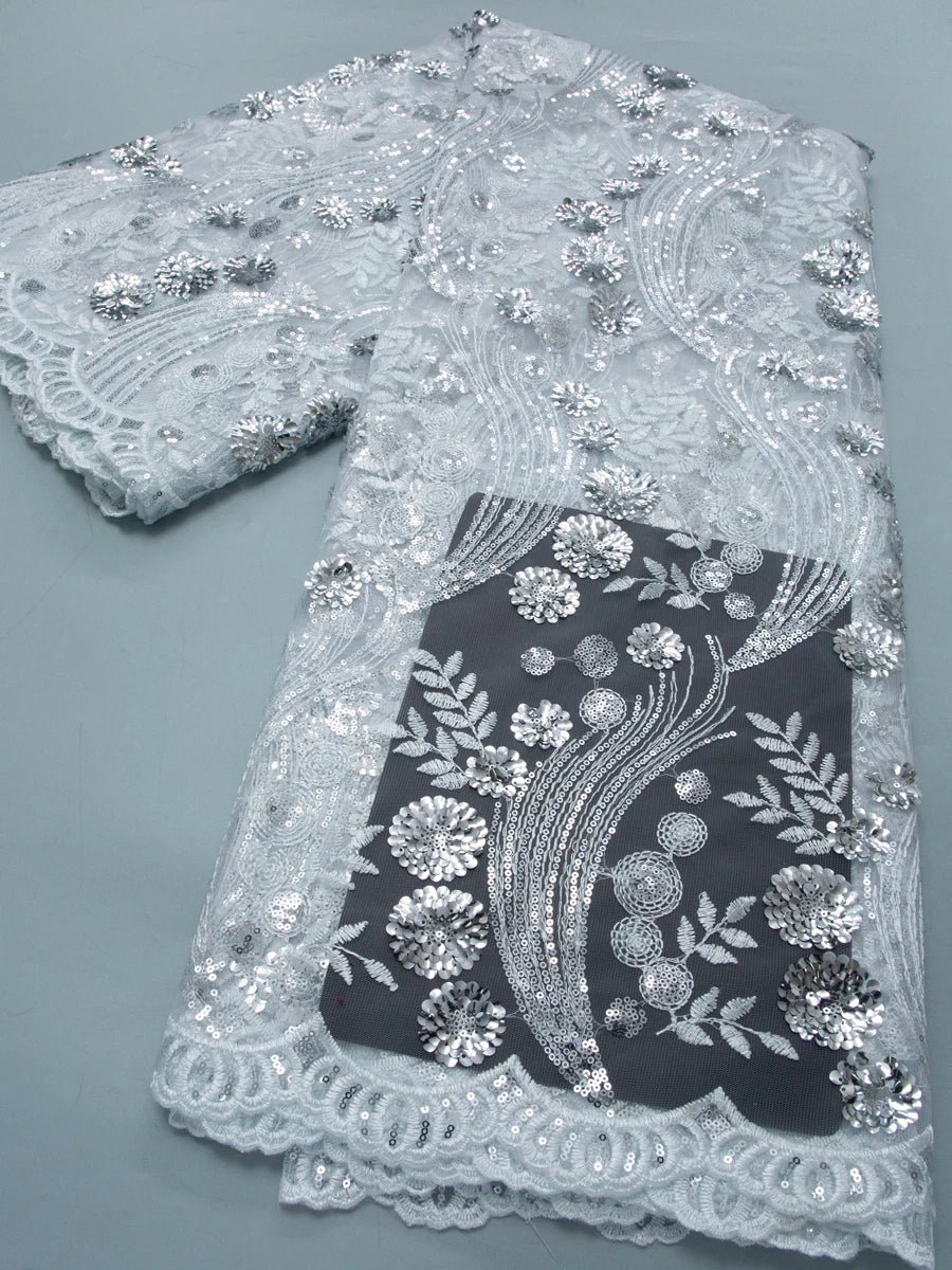 African French Mesh Lace Beads Fabric Luxury Nigerian Net Lace with Sequins Wedding Dresses For Women High Quality,5yards TY4771