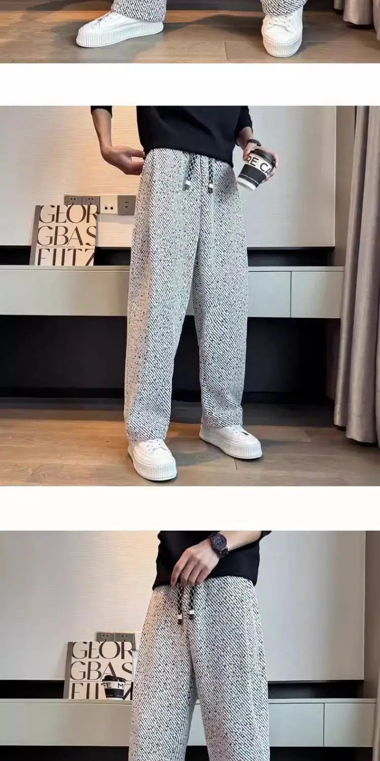 Autumn Winter Loose Men's Sherpa Fabric Straight Pants Man Fashion Thick Pockets Trousers Solid Color Male Clothes