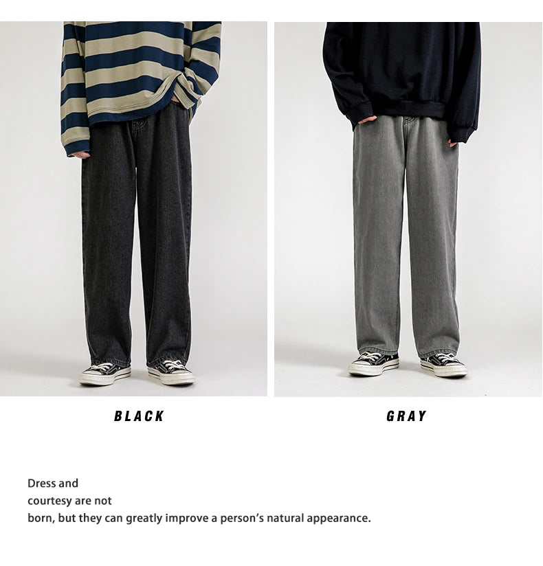 2023 New Korean Fashion Men's Baggy Jeans Classic Unisex Man Straight Denim Wide-leg Pants Hip Hop Bagy Light Blue Grey Black