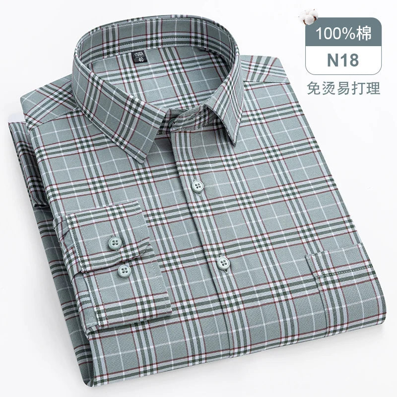Oversize Long Sleeve Casual Shirts For Man 11XL For 150KGS 100% Cotton Oxford Plaid Business Blouse Daily Top Clothing New Style