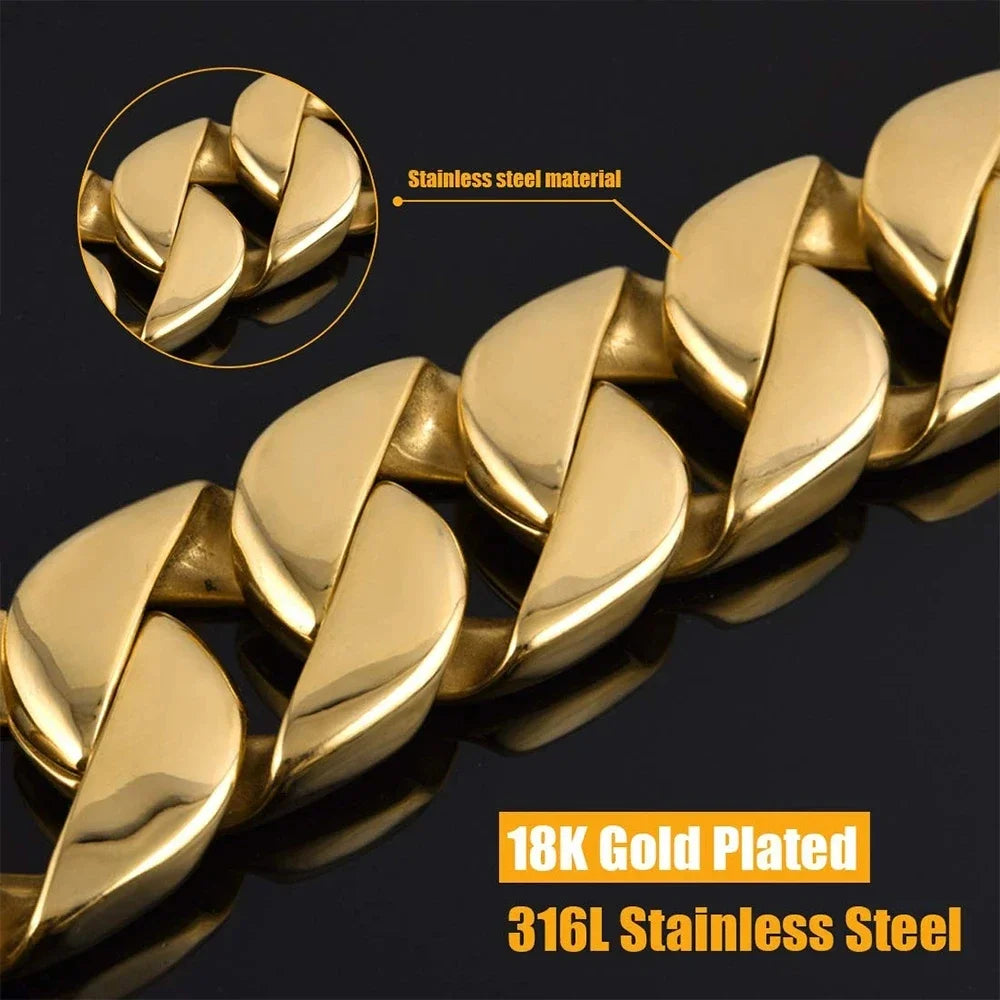 Stainless Steel Dog Leash Pet  Lead Traction  Super Strong Gold Collar Chain 32mm 19mm Bulldog Pitbull Large Dog Collar Leash
