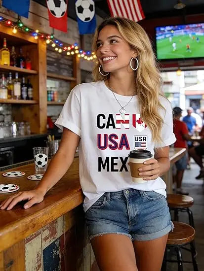 Soccer 2026 Shirts for Women Men USA Shorts Sleeve T-Shirt Football Themed Graphic Tee Top USA Canada Mexico Flags Jersey Gifts