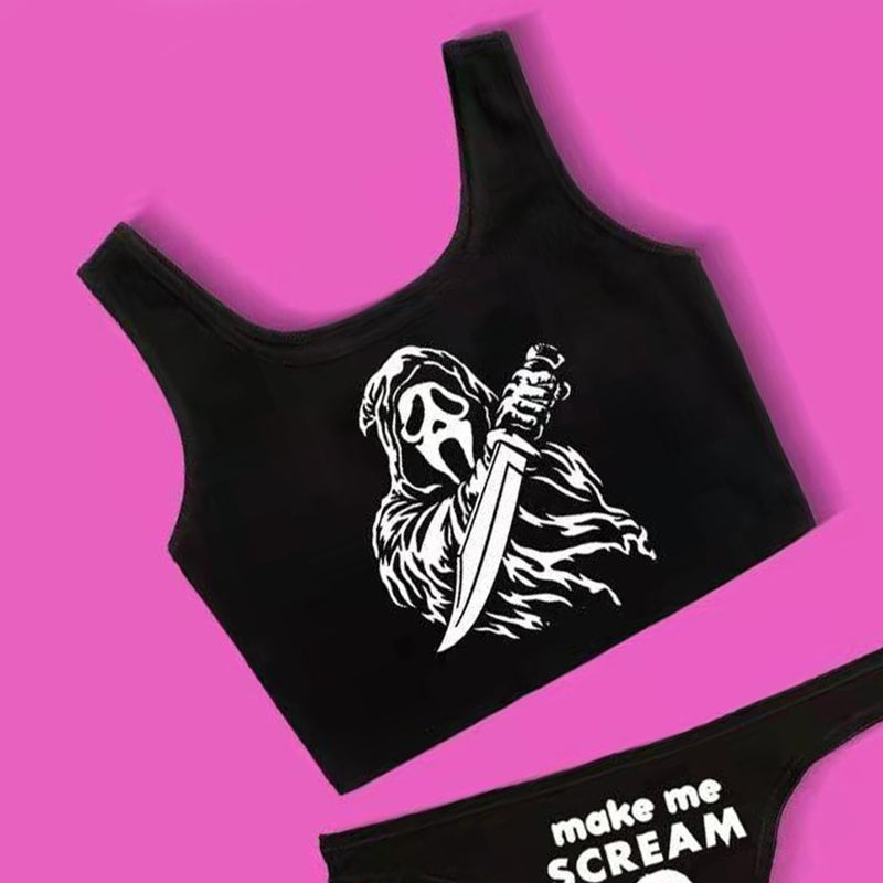 Sexy Goth Women's Bikini Two Piece Skull Print Bikini Suit Split Swimsuit Goth Beach Wear
