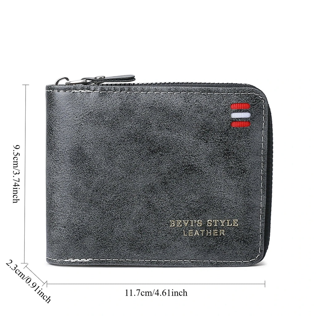Men's Vintage Short Wallet - Trifold Zipper Coin Purse, Casual Buckle Waist Chain Money Bag, Zero Wallet for Students & Dad Gift