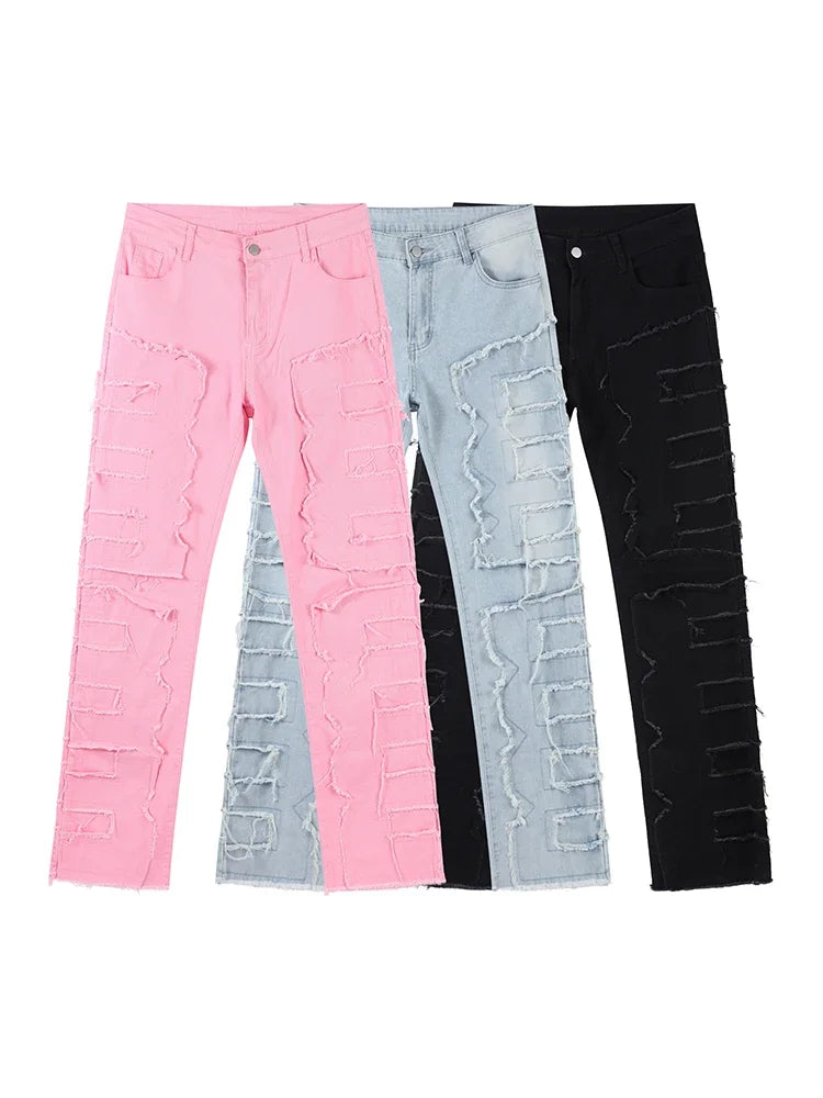 Men Jeans Ripped Vintage Tassel Wash Old Slim Stacked Patch Hip Hop Pencil Denim Man Pants 2026 Streetwear Male Long Trousers