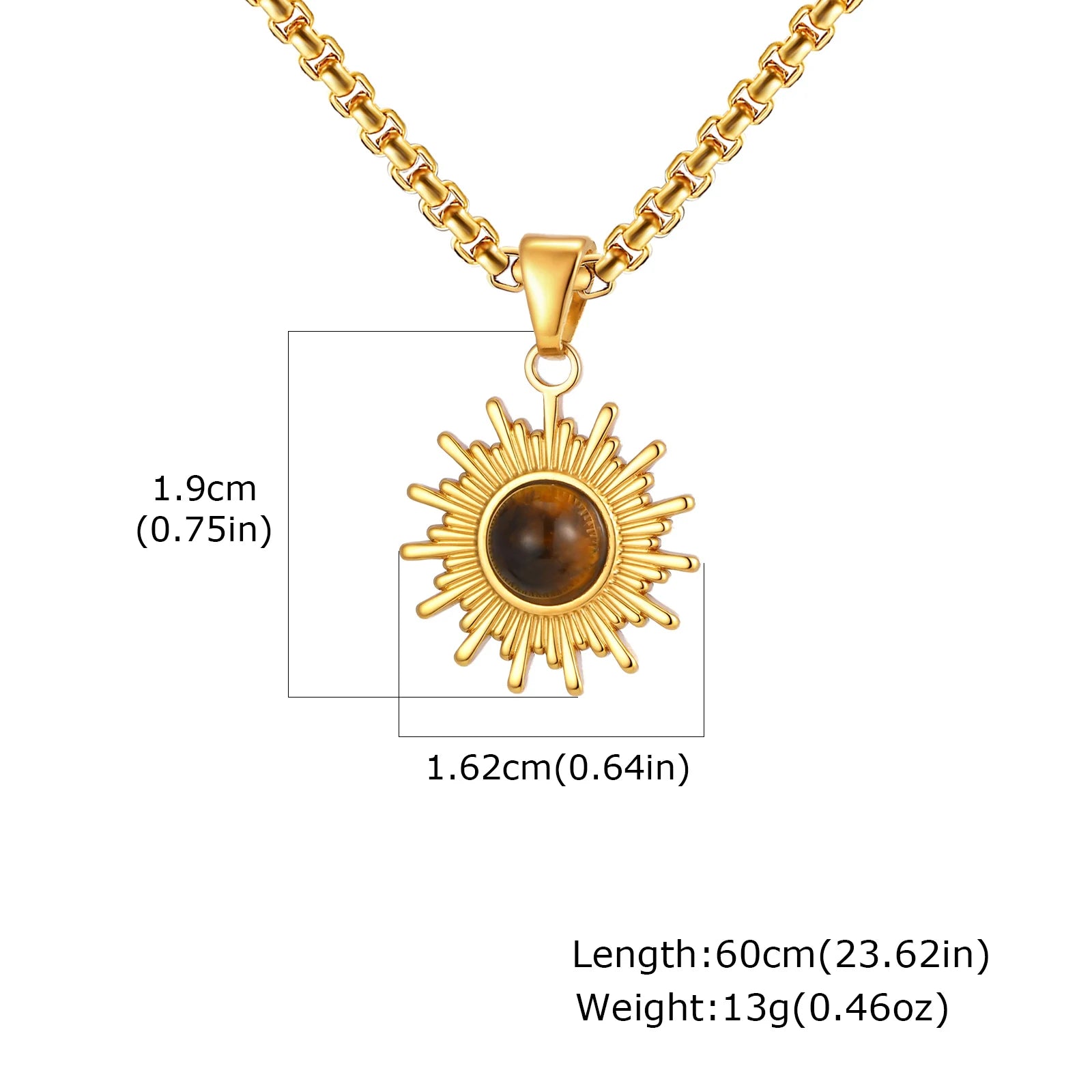 Trendy Sunflower Necklace for Men Boys,Stainless Steel Natural Stone Pendant,Jewelry Gift for Husband Dad Son BBF