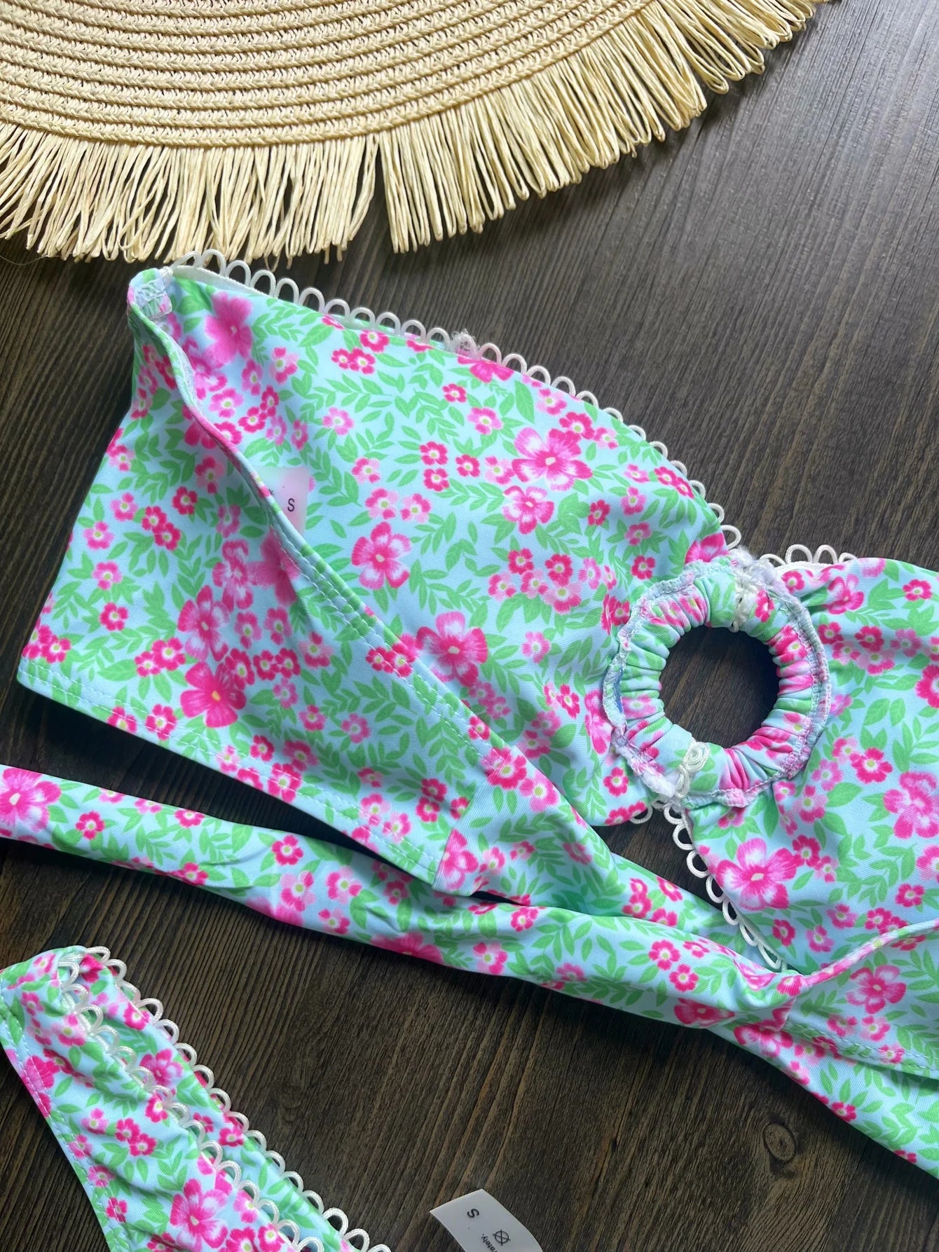 Floral Flowers Bandeau High Leg Cut Bikini Women Swimwear Female Swimsuit Two-pieces Bikini set Bather Bathing Suit Swim