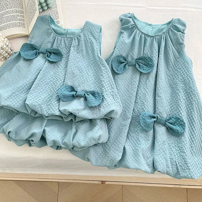 2025 New Summer Baby Girl Party Dress Sleeveless Cotton Solid Color Sister Clothing  2-7Yrs Kids Princess Dresses